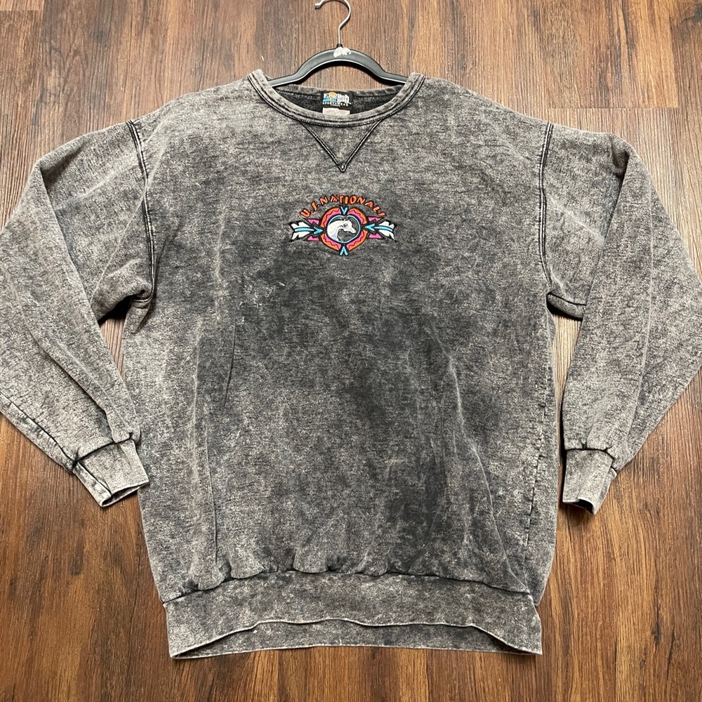 Vintage 90s English Bay US Nationals Acid Wash Western Crewneck Sweatshirt